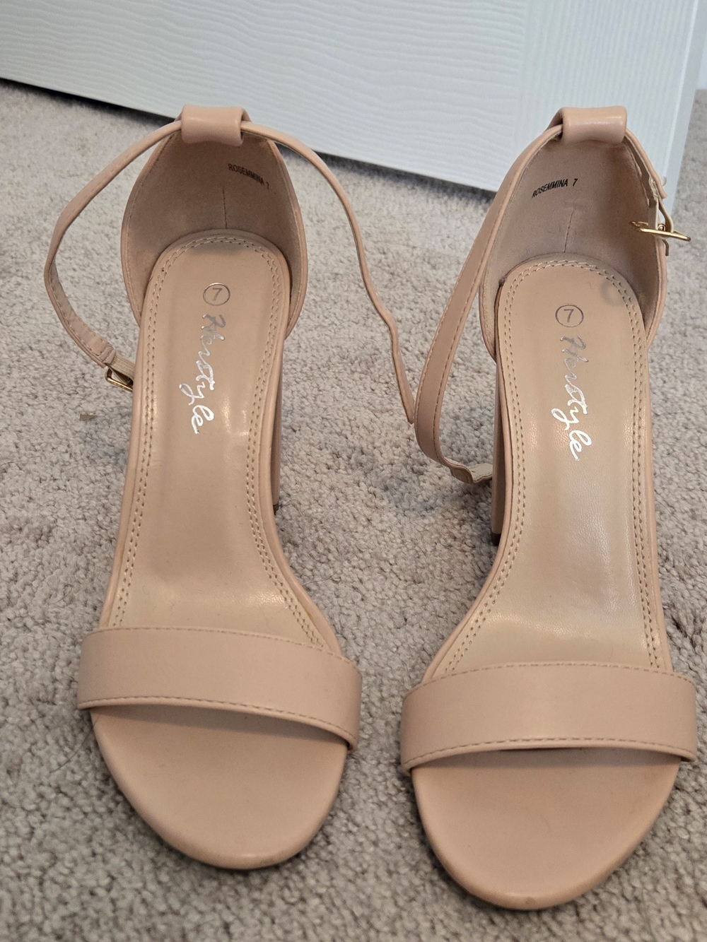 Heritage Nude Ankle-Strap Block Heel Sandals